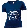 Tricou femei bleumarin, Smile God loves You